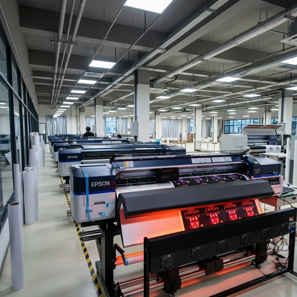 Wide-format pigment printing line producing canvas art