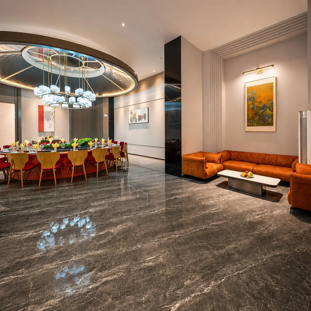 Custom wall art in a healthcare facility interior - Bureau Veritas tested and SGS CARB Phase 2 compliant materials for hospital and senior living FF&E procurement
