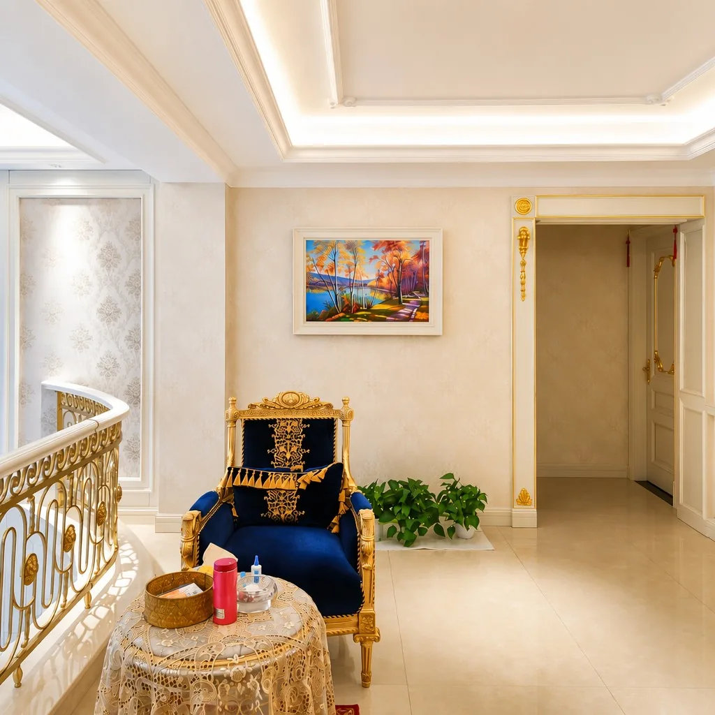 Shanghai villa fireplace wall symmetrical oil painting installation