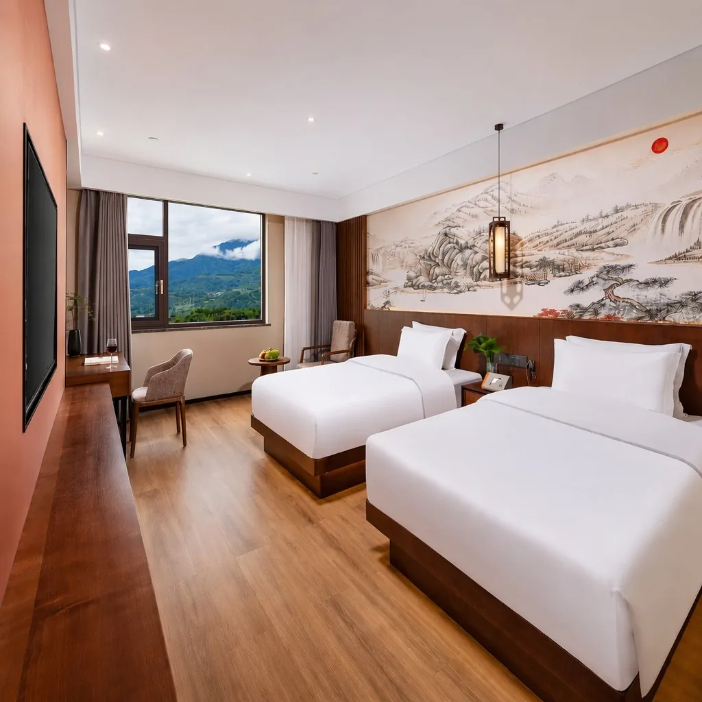 Batch color consistency Delta-E measurement setup for 500-room hotel wall art production - Qitong Arts Xiamen facility